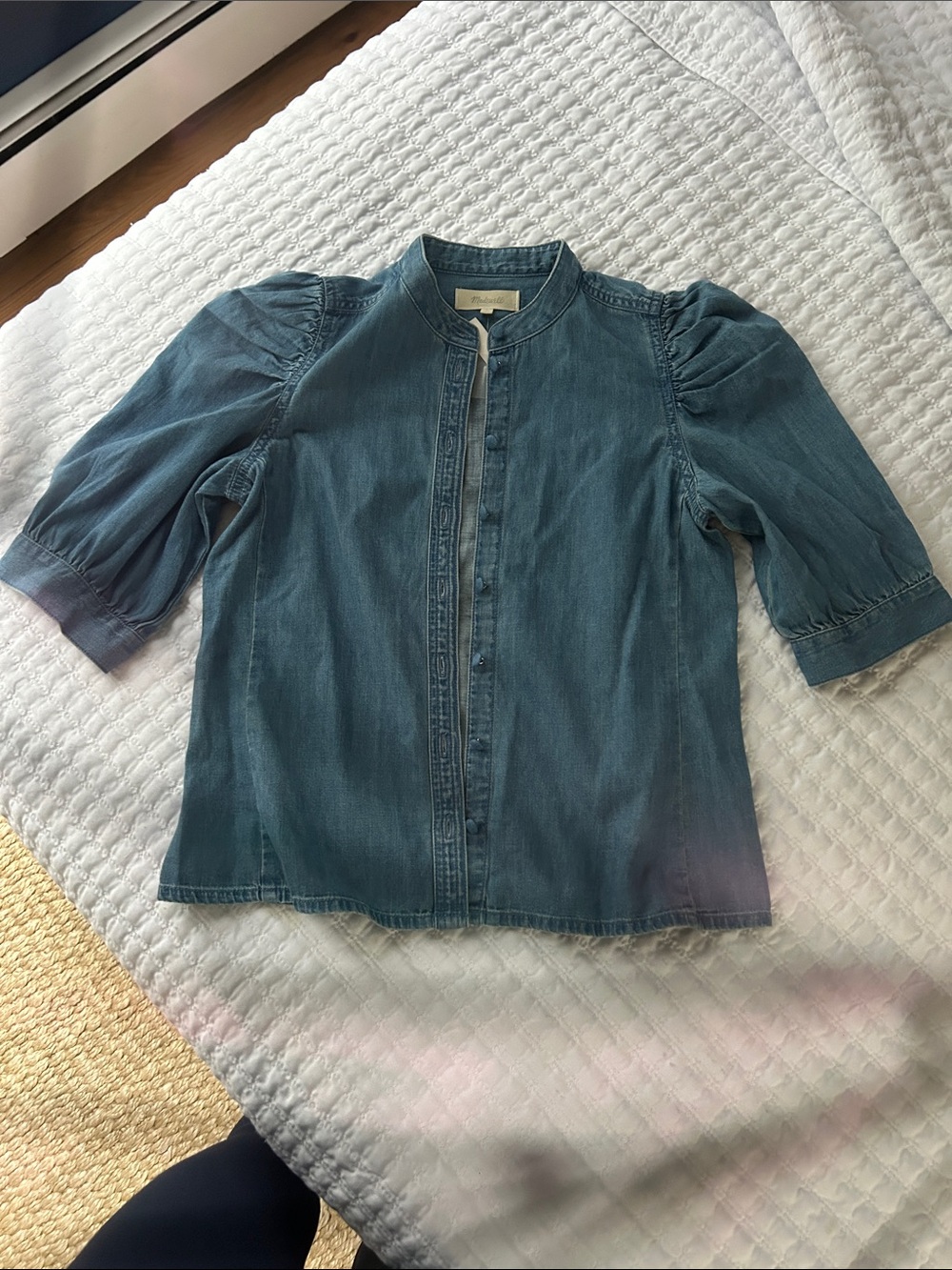Madewell Blue Button-Front Kids Shirt with Puff Sleeves
